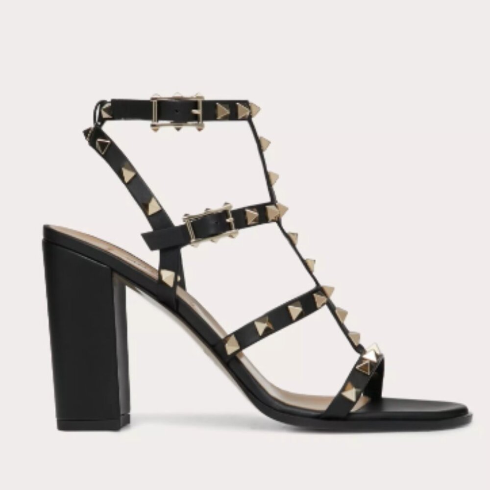 VALENTINO ROCKSTUD ANKLE STRAP SANDAL 90 MM - BLACK